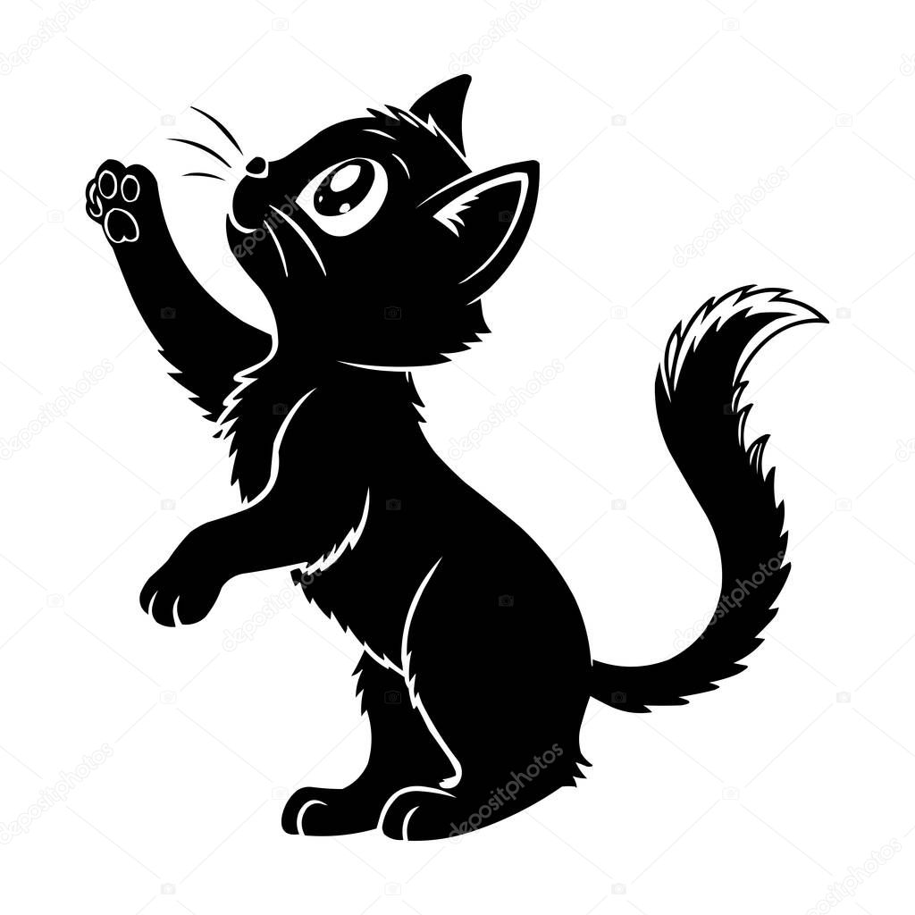 Cute Black Kitten Silhouette Vector Illustration