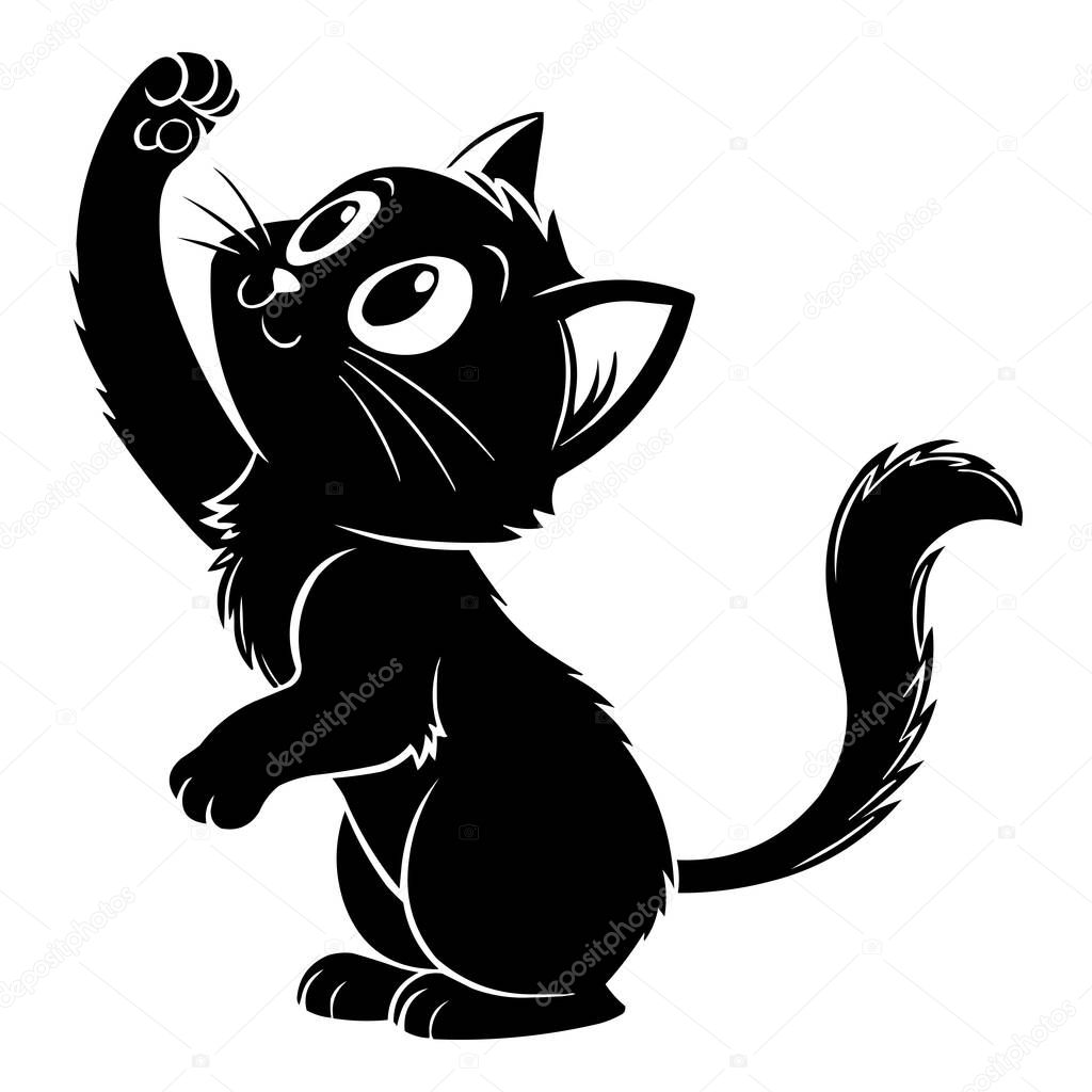 Cute Black Kitten Silhouette Vector Illustration