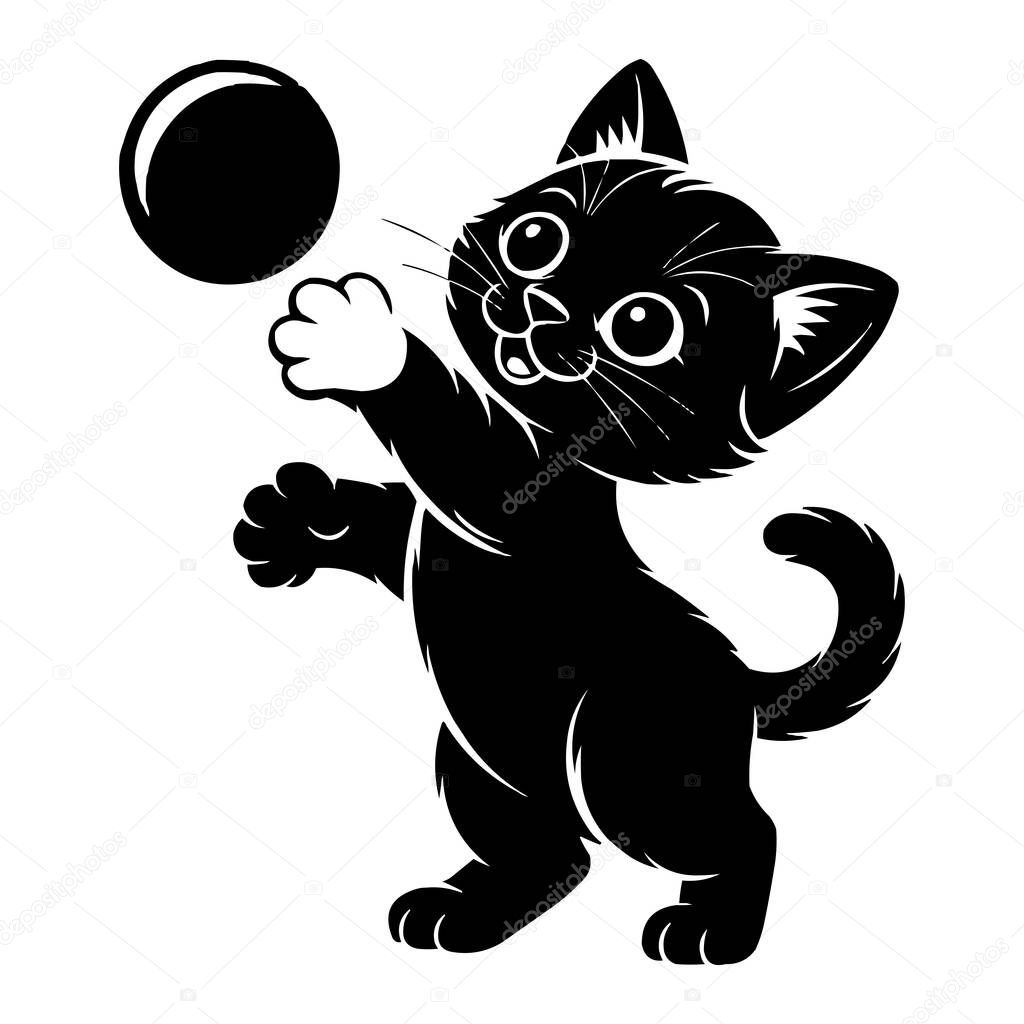 Cute Black Kitten Silhouette Vector Illustration