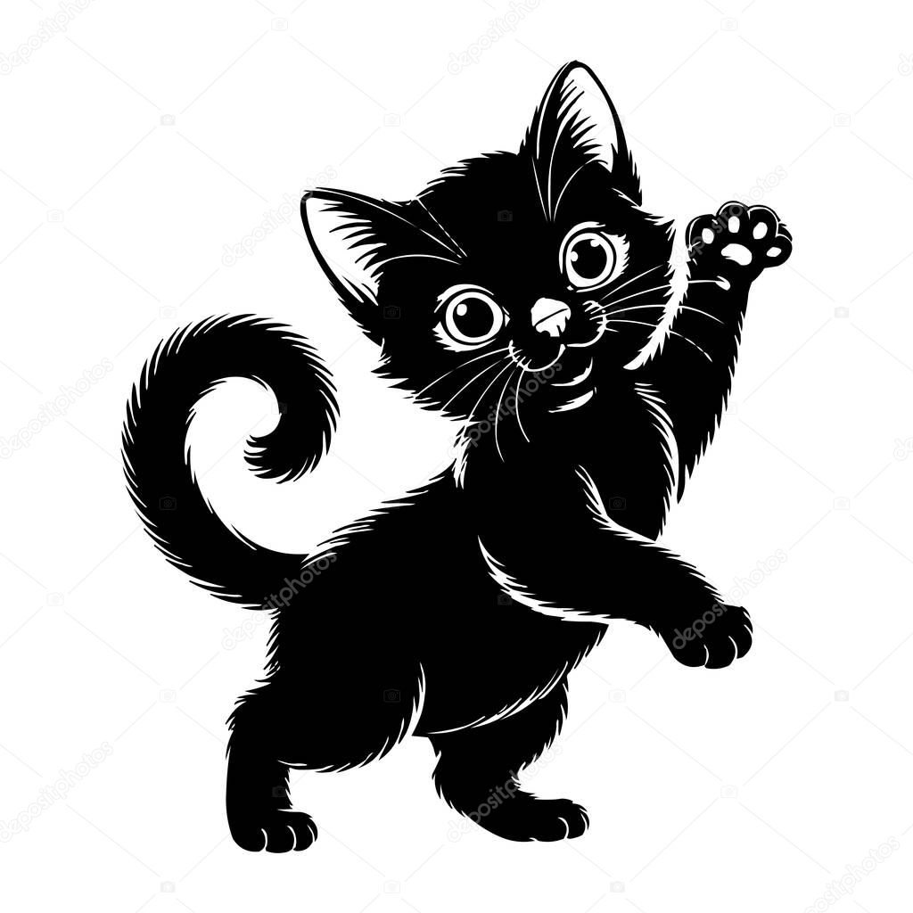 Cute Black Kitten Silhouette Vector Illustration