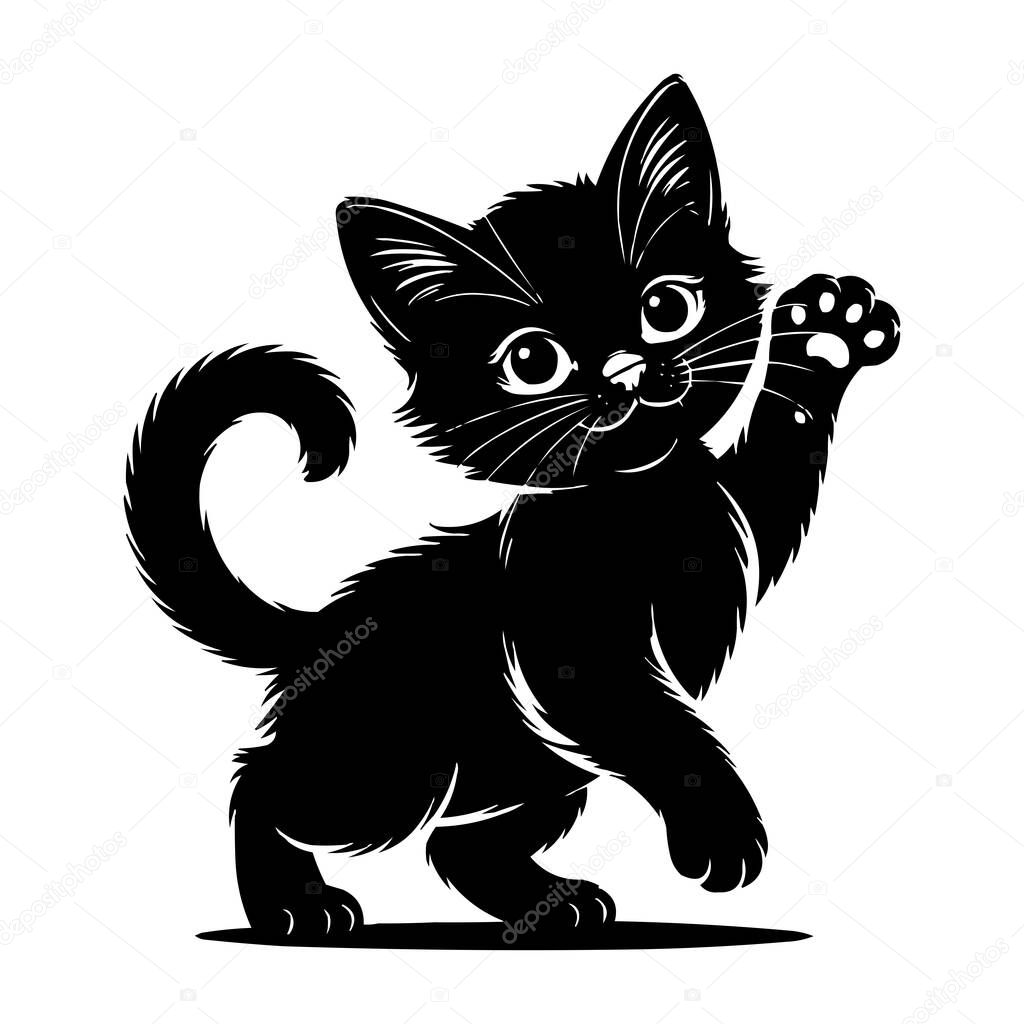 Cute Black Kitten Silhouette Vector Illustration