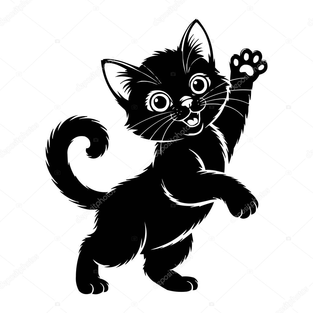 Cute Black Kitten Silhouette Vector Illustration