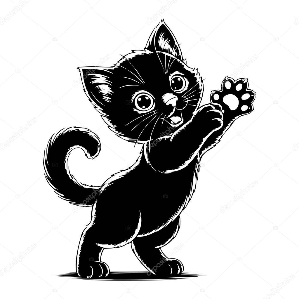 Cute Black Kitten Silhouette Vector Illustration