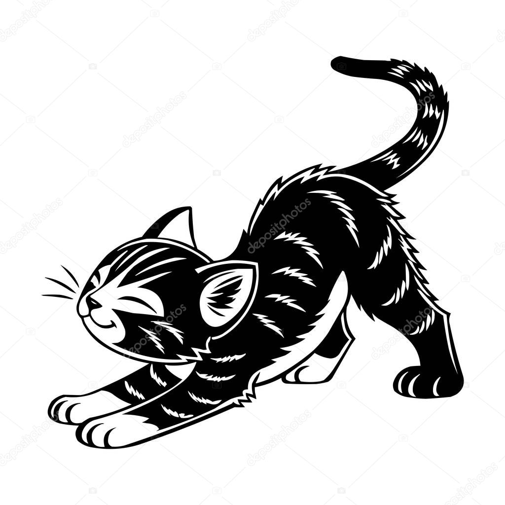 Cute Stretching Kitten Silhouette Vector Illustration