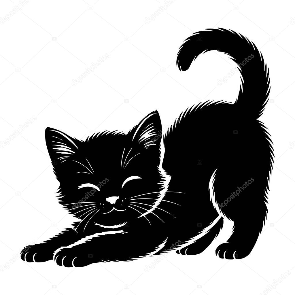 Cute Stretching Kitten Silhouette Vector Illustration