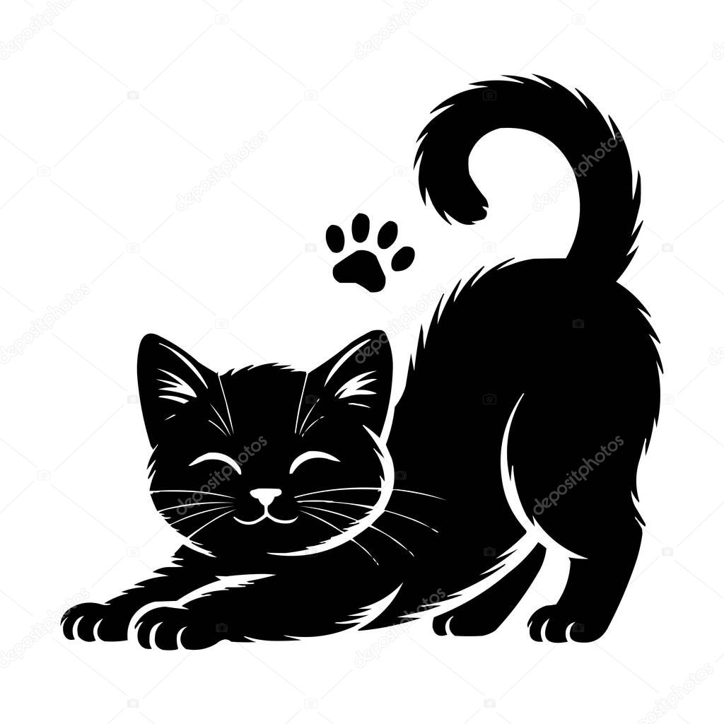 Cute Stretching Kitten Silhouette Vector Illustration