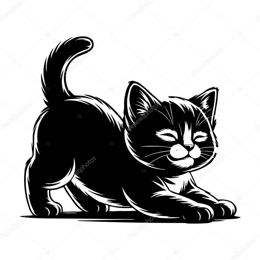 Cute Stretching Kitten Silhouette Vector Illustration