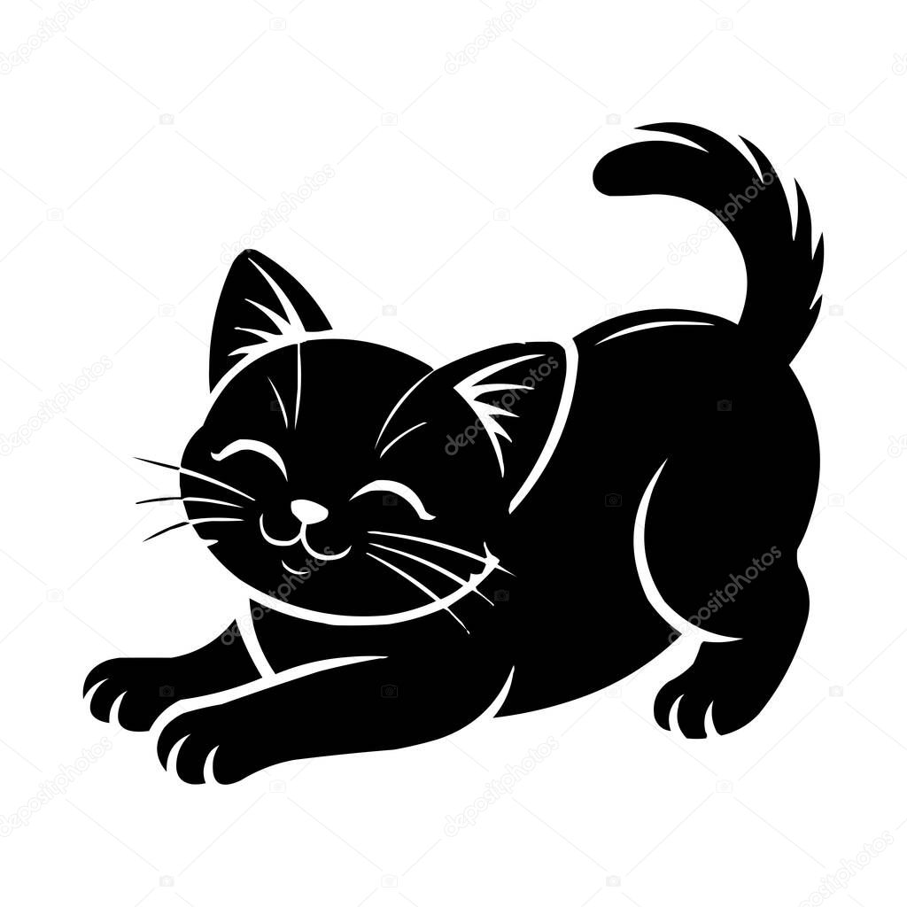 Cute Stretching Kitten Silhouette Vector Illustration
