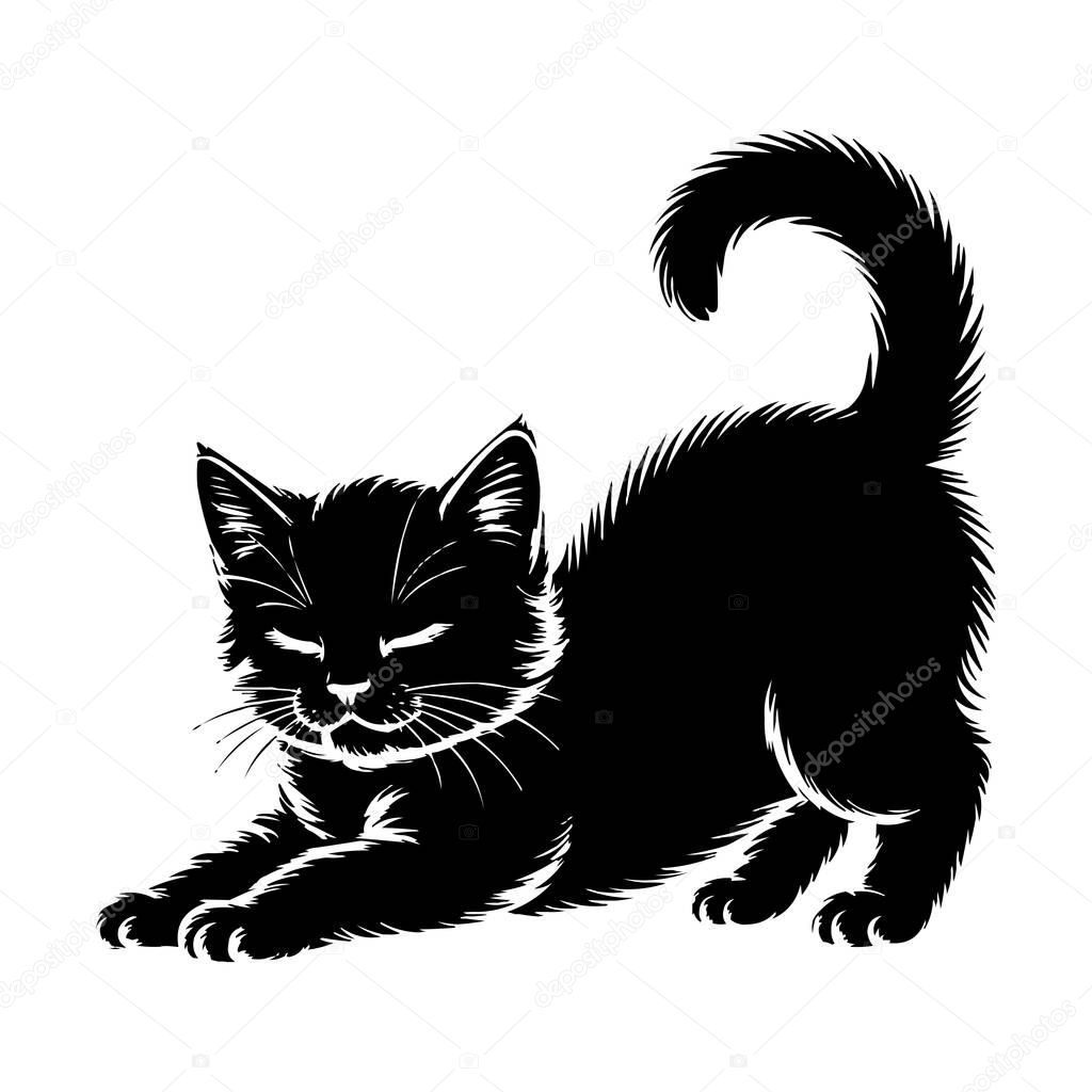 Cute Stretching Kitten Silhouette Vector Illustration
