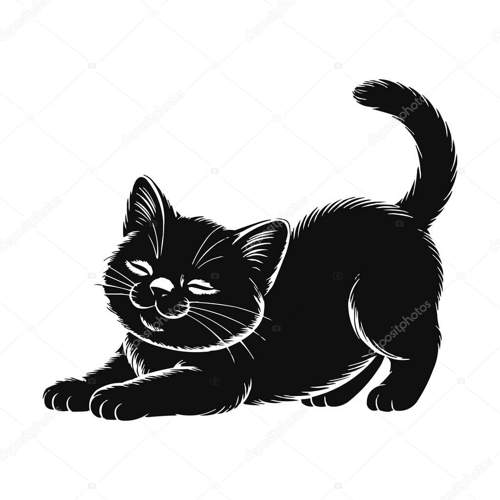 Cute Stretching Kitten Silhouette Vector Illustration