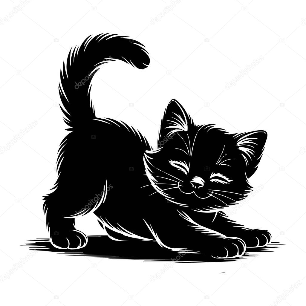 Cute Stretching Kitten Silhouette Vector Illustration