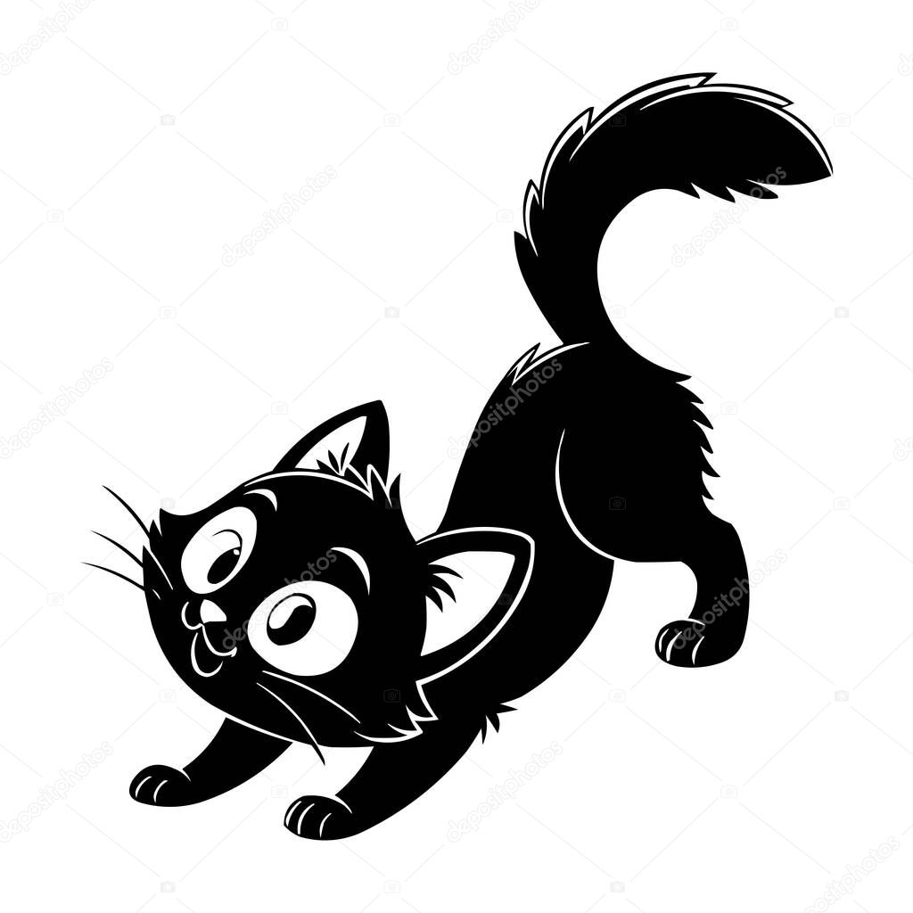 Cute Stretching Kitten Silhouette Vector Illustration