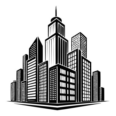 Modern Şehir Skyline Vektör İllüstrasyonu: 124; Siyah ve Beyaz Gökdelen Silueti