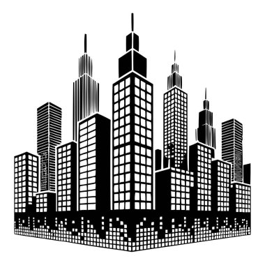 Şehir Skyline Vektör İllüstrasyonu: 124; Siyah ve Beyaz Gökdelen Silueti
