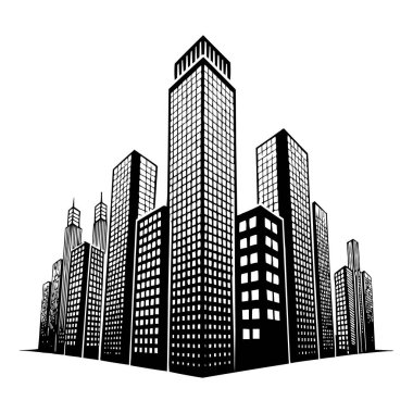 Şehir Skyline Vektör İllüstrasyonu: 124; Siyah ve Beyaz Gökdelen Silueti