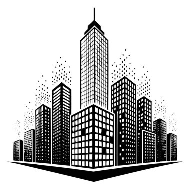 Şehir Skyline Vektör İllüstrasyonu: 124; Siyah ve Beyaz Gökdelen Silueti