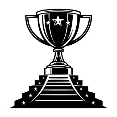 Siyah ve Beyaz Ödül Vektörü İllüstrasyonu Basit Ödül Kupası Simgesi Tasarımı