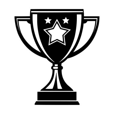 Siyah ve Beyaz Ödül Vektörü İllüstrasyonu Basit Ödül Kupası Simgesi Tasarımı