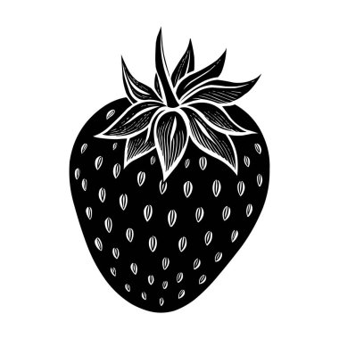 Siyah ve Beyaz Çilek Vektörü İllüstrasyon Vintage İşleme Biçimi