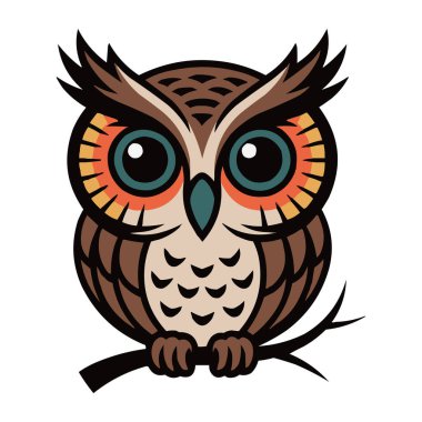 Ağaç dalında oturan Renkli Baykuş Vektör Resimleri