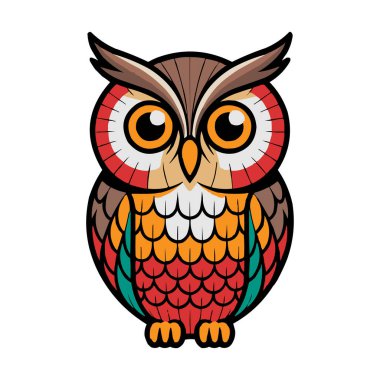 Ağaç dalında oturan Renkli Baykuş Vektör Resimleri