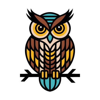 Ağaç dalında oturan Renkli Baykuş Vektör Resimleri