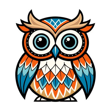 Ağaç dalında oturan Renkli Baykuş Vektör Resimleri