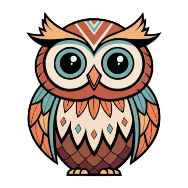 Ağaç dalında oturan Renkli Baykuş Vektör Resimleri