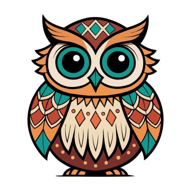 Ağaç dalında oturan Renkli Baykuş Vektör Resimleri