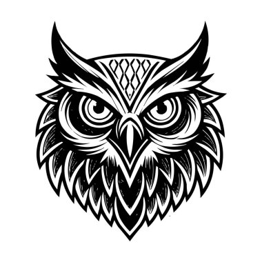 Siyah ve Beyaz Geometrik Vektör Tasarımı Biçimli Baykuş Surat Logosu