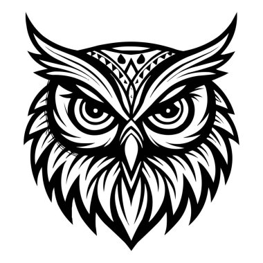 Siyah ve Beyaz Geometrik Vektör Tasarımı Biçimli Baykuş Surat Logosu