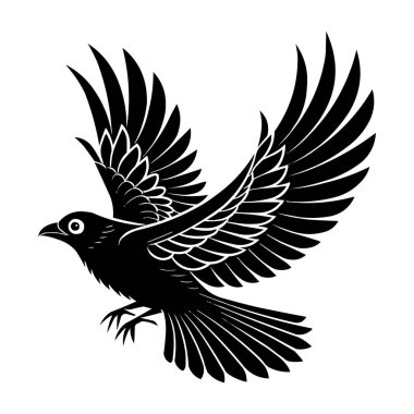 Uçan Kuş Silueti Vektörü Açık Kanatlı Zarif Kara Kuş