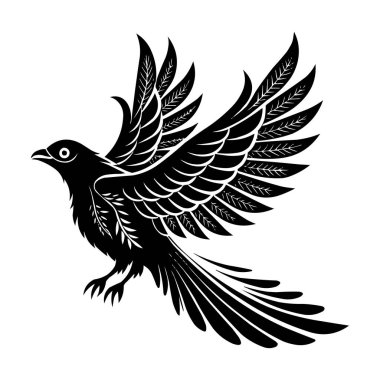 Uçan Kuş Silueti Vektörü Açık Kanatlı Zarif Kara Kuş