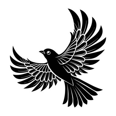 Uçan Kuş Silueti Vektörü Açık Kanatlı Zarif Kara Kuş