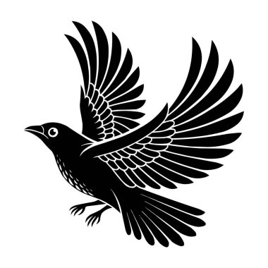 Uçan Kuş Silueti Vektörü Açık Kanatlı Zarif Kara Kuş
