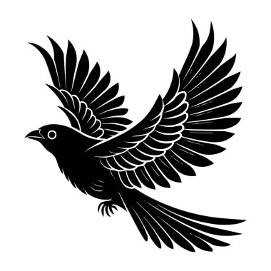 Uçan Kuş Silueti Vektörü Açık Kanatlı Zarif Kara Kuş