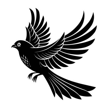 Uçan Kuş Silueti Vektörü Açık Kanatlı Zarif Kara Kuş