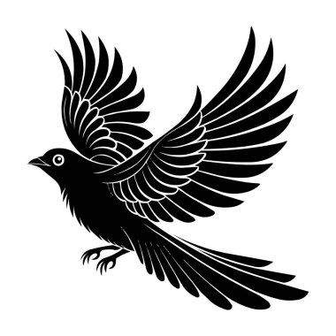 Uçan Kuş Silueti Vektörü Açık Kanatlı Zarif Kara Kuş