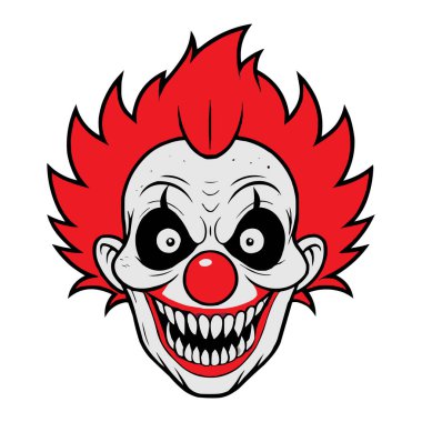 Korkunç Kötü Palyaço Surat Vektör Çizimi Ürkütücü Korku Maskeli Kızıl Saçlı