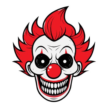 Korkunç Kötü Palyaço Surat Vektör Çizimi Ürkütücü Korku Maskeli Kızıl Saçlı