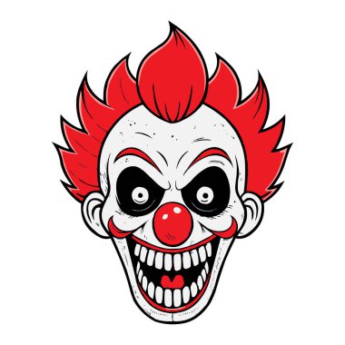 Korkunç Kötü Palyaço Surat Vektör Çizimi Ürkütücü Korku Maskeli Kızıl Saçlı