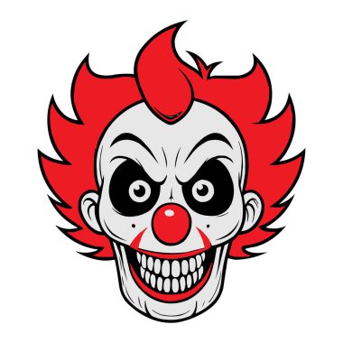 Korkunç Kötü Palyaço Surat Vektör Çizimi Ürkütücü Korku Maskeli Kızıl Saçlı