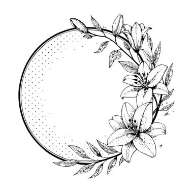 Elle çizilmiş çiçekli zarif çiçek çerçevesi Siyah ve Beyaz Çizgili Sanat Sınırı