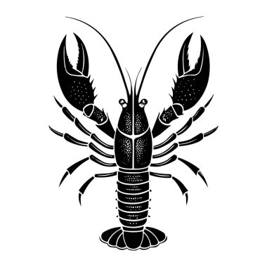 Siyah Istakoz Silueti Vektör İllüstrasyon Deniz Ürünleri, Deniz Hayvanı, Kabuklu Tasarım