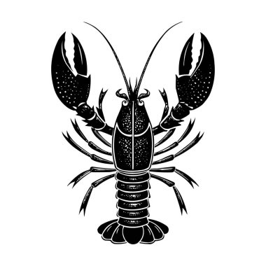 Siyah Istakoz Silueti Vektör İllüstrasyon Deniz Ürünleri, Deniz Hayvanı, Kabuklu Tasarım