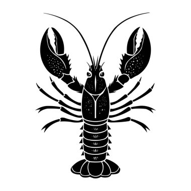 Siyah Istakoz Silueti Vektör İllüstrasyon Deniz Ürünleri, Deniz Hayvanı, Kabuklu Tasarım