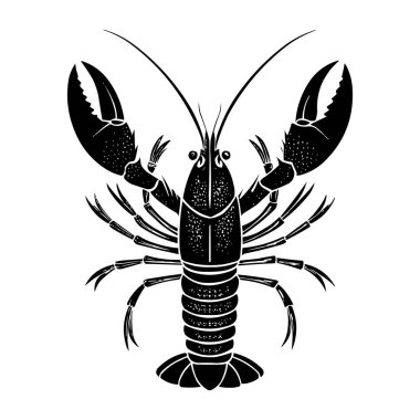 Siyah Istakoz Silueti Vektör İllüstrasyon Deniz Ürünleri, Deniz Hayvanı, Kabuklu Tasarım