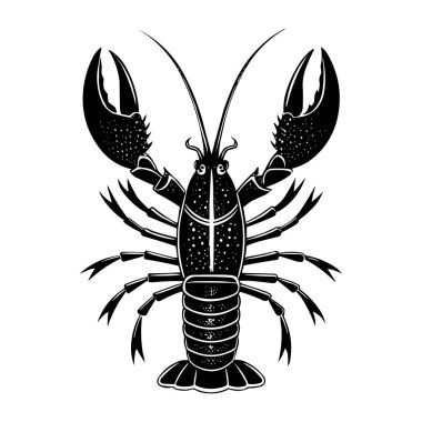 Siyah Istakoz Silueti Vektör İllüstrasyon Deniz Ürünleri, Deniz Hayvanı, Kabuklu Tasarım