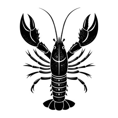 Siyah Istakoz Silueti Vektör İllüstrasyon Deniz Ürünleri, Deniz Hayvanı, Kabuklu Tasarım