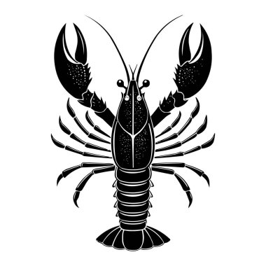 Siyah Istakoz Silueti Vektör İllüstrasyon Deniz Ürünleri, Deniz Hayvanı, Kabuklu Tasarım